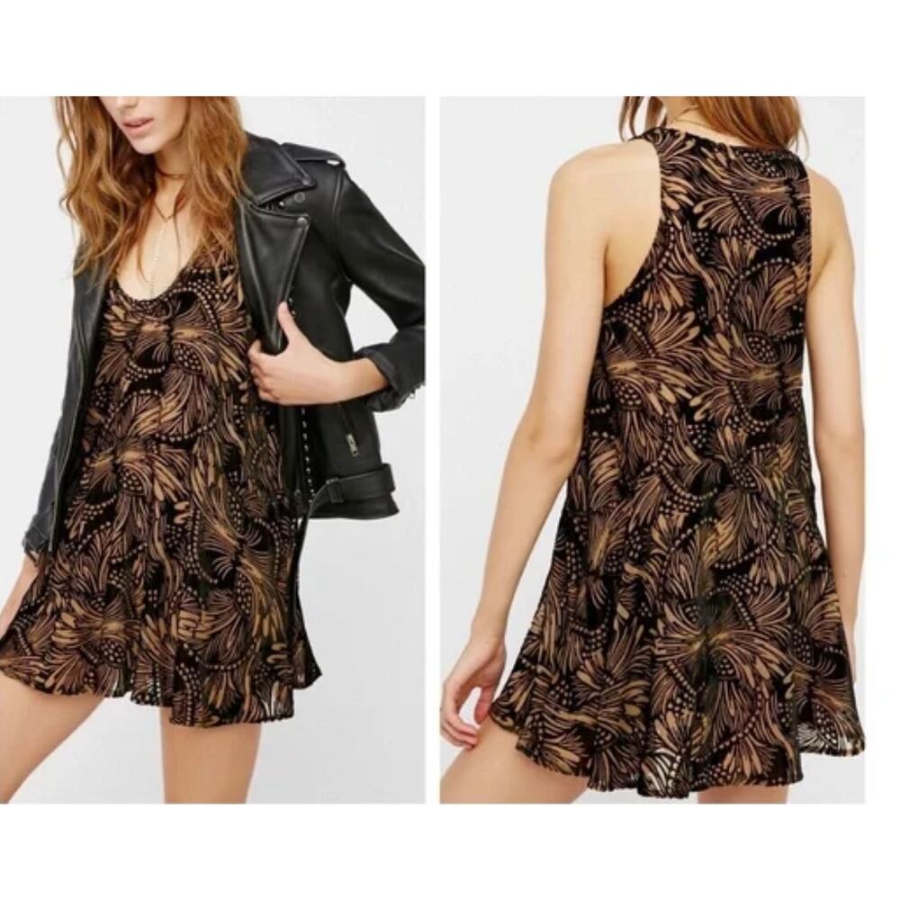 FREE PEOPLE Black Ellie Velvet Burnout Mini Dress Women's Size XS NWT